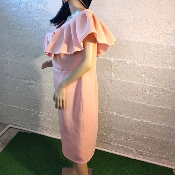 Aomei Peach Bodycon Ruffle Top Bow Zipper Back Scuba Fabric Midi Dress Size 1X - Picture 5 of 11